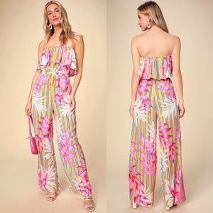 Lulus Montane Tropical Print Strapless Jumpsuit